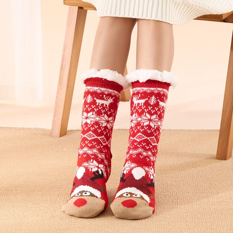 Christmas Plush-Lined Thermal Socks – Soft Mid-Calf Slipper Socks for Women