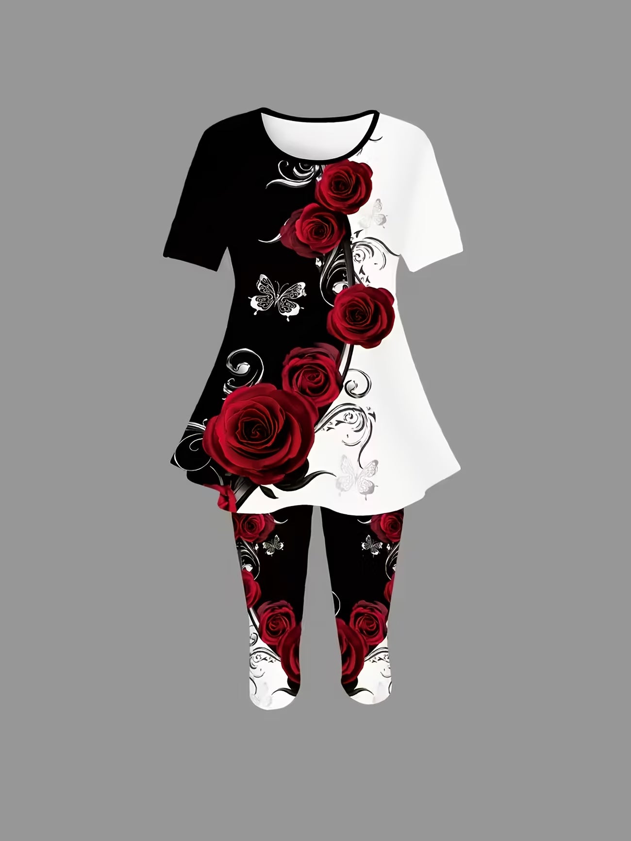 Floral Print Top & Pants Set – Comfortable Stretch Fabric Co-Ord