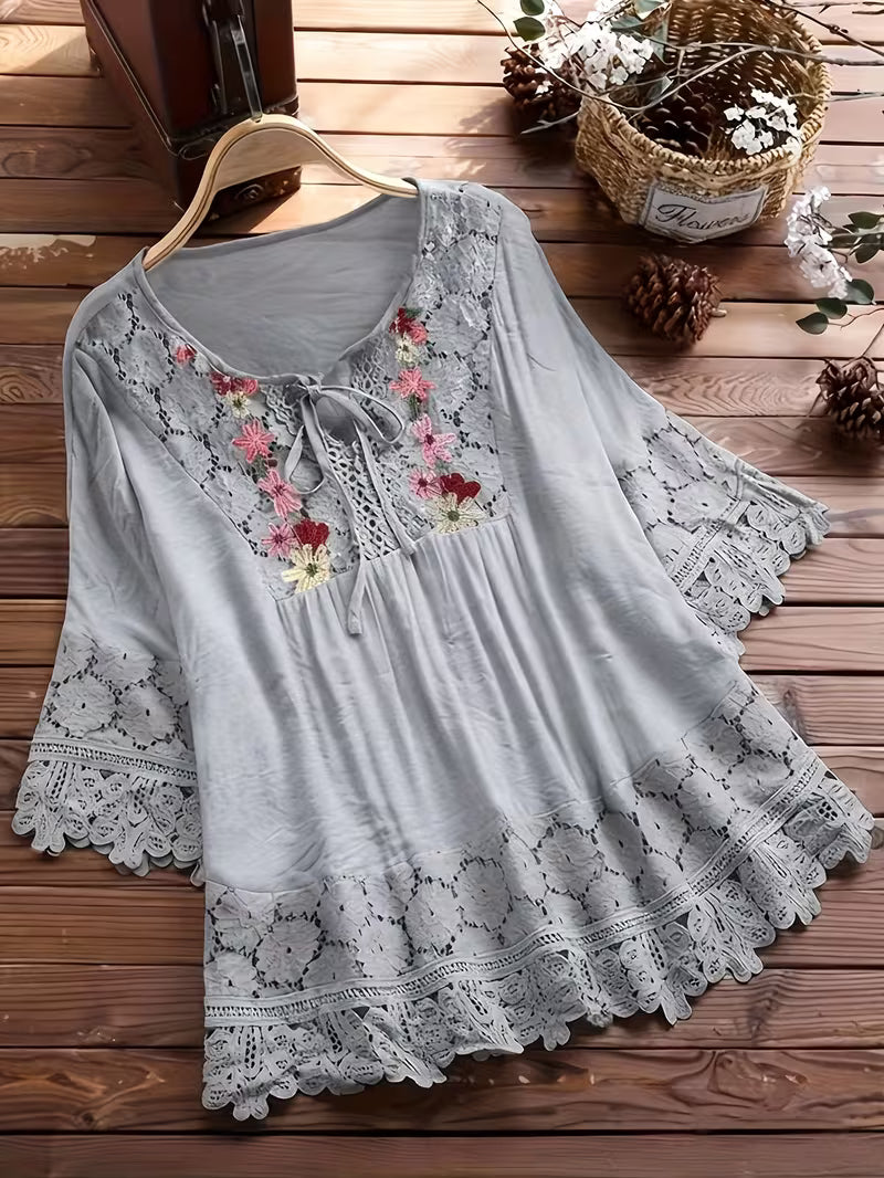 Lace Patchwork Long Sleeve Women's Shirt