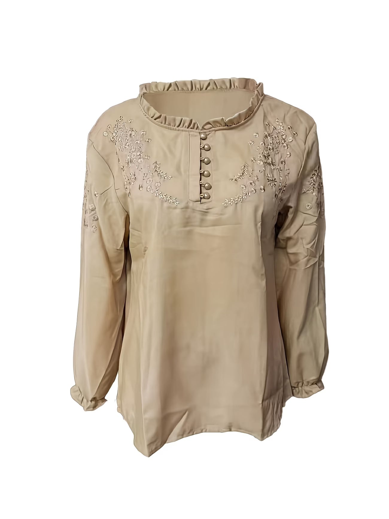 Button Lantern Long Sleeve Loose Body-Covering Shirt