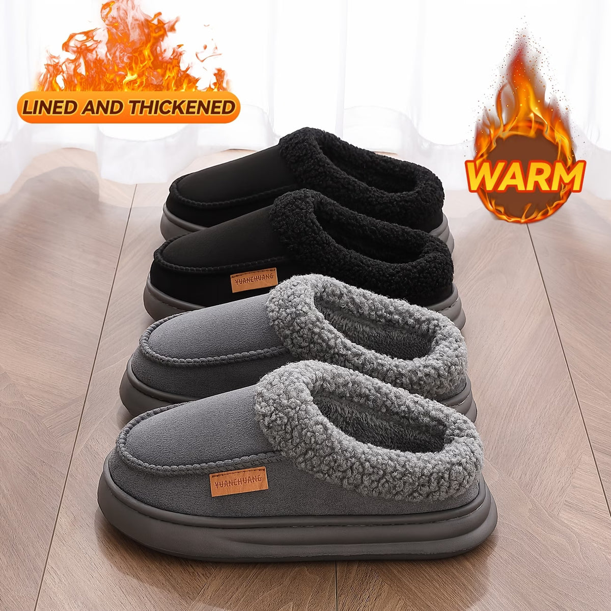 Men's Soft Plush Home Slippers – Minimalist Letter Design, Large Sizes