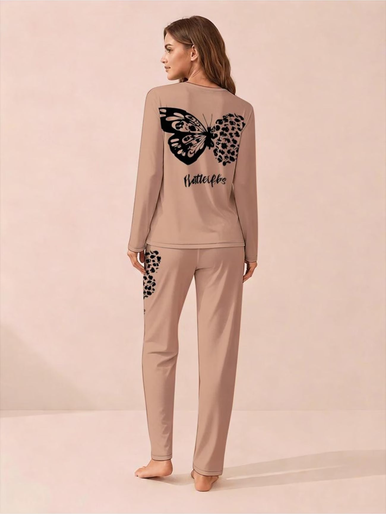 Butterflies Rayon Fabric Long-Sleeve & Long-Pants Pajama Set