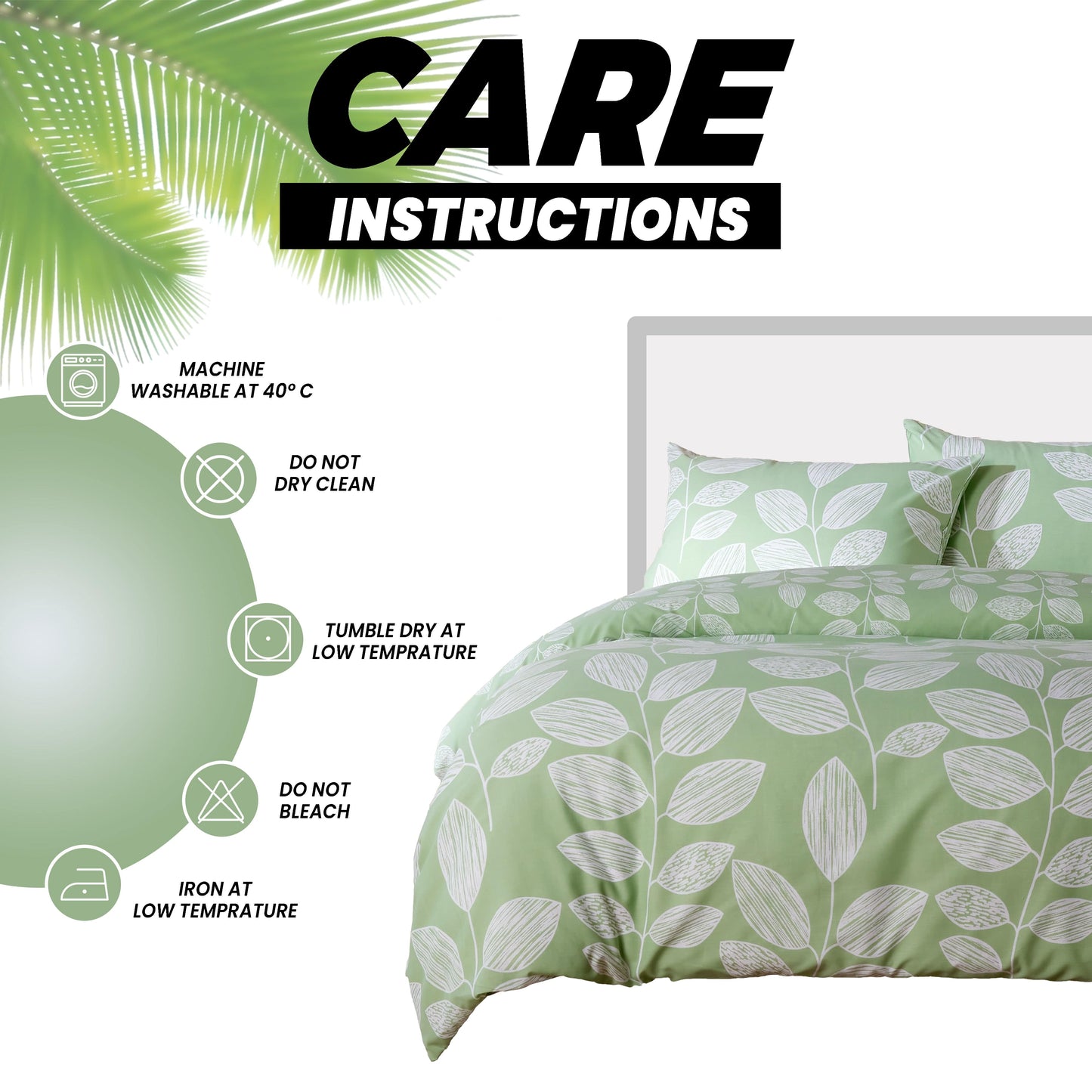 Leaf Print Reversible Cotton Rich Duvet Cover Set with Pillowcases Nature Inspired Bedding in Black and Gray