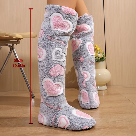 Women's Over-the-Knee Slipper Socks – Soft Sole & Heart Design