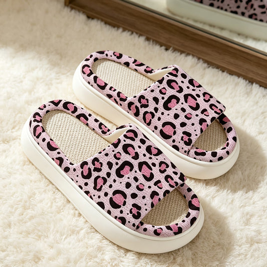 Leopard Print Linen Slippers