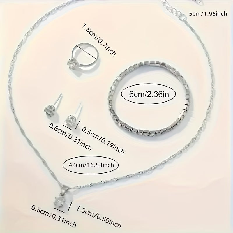 6pcs Ladies' Silvery Quartz Watch & Jewellery Set