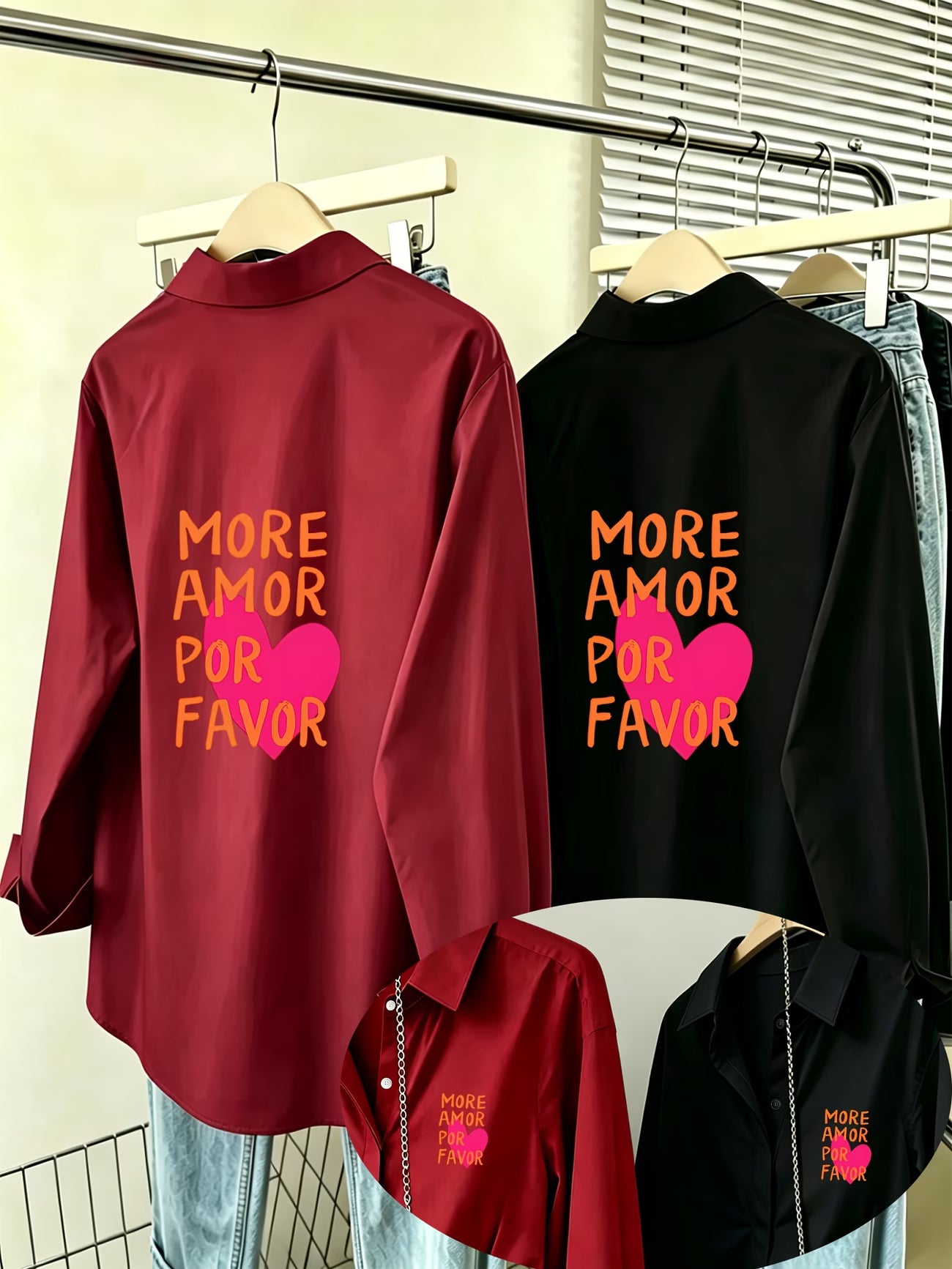[2-Piece Set] MORE AMOR Heart Letter Women's Shirt