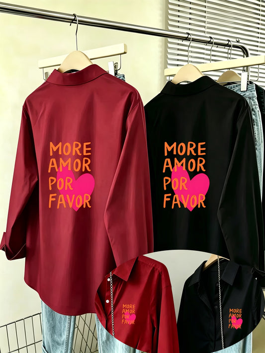 [2-Piece Set] MORE AMOR Heart Letter Women's Shirt