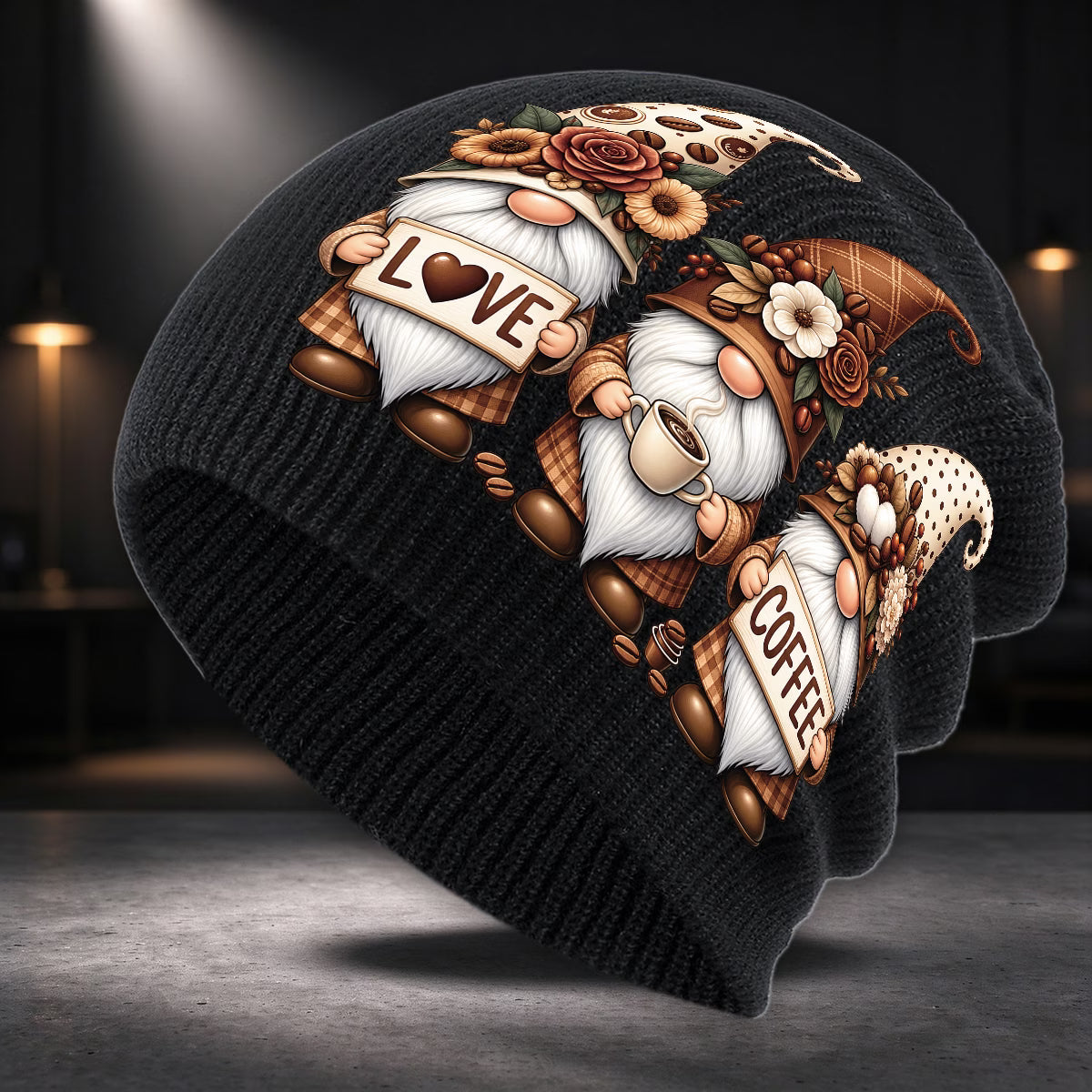 Coffee-Themed Gnome Print Unisex Winter Beanie