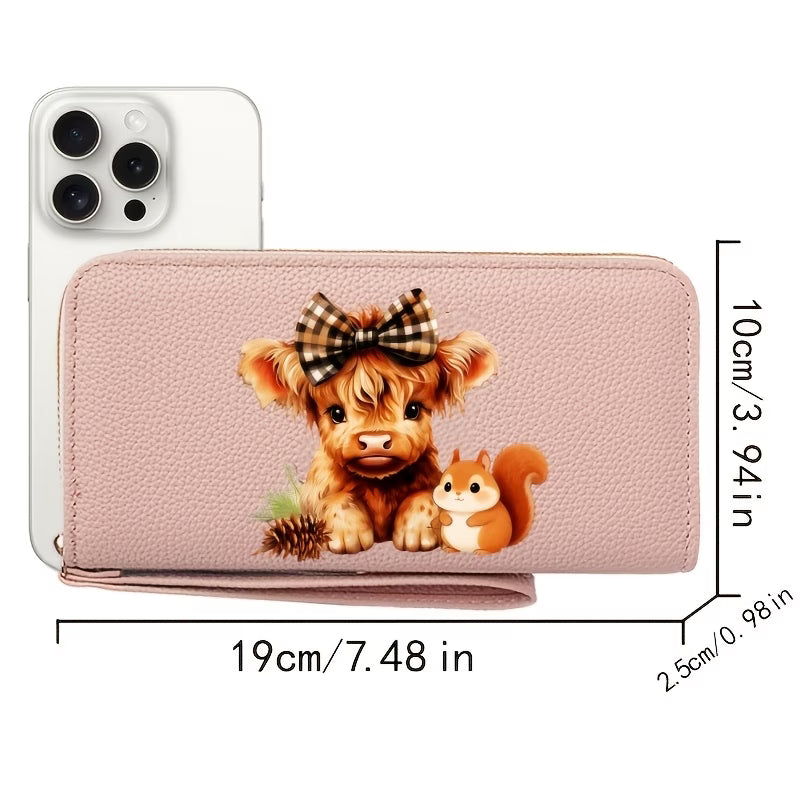 Women's Highland Cow & Squirrel Print Zip Card Holder