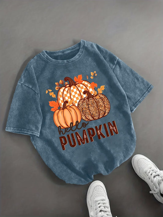 Fall Pumpkins Retro Graphic Print Top