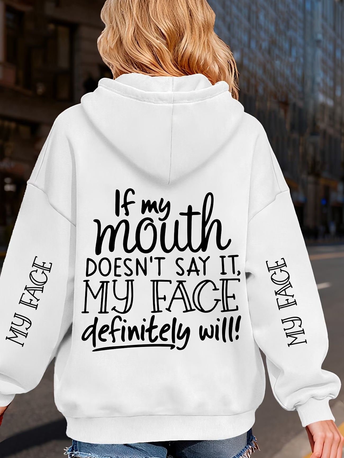 Hooded Sweatshirt - Sassy Lettering Pullover Hoodie
