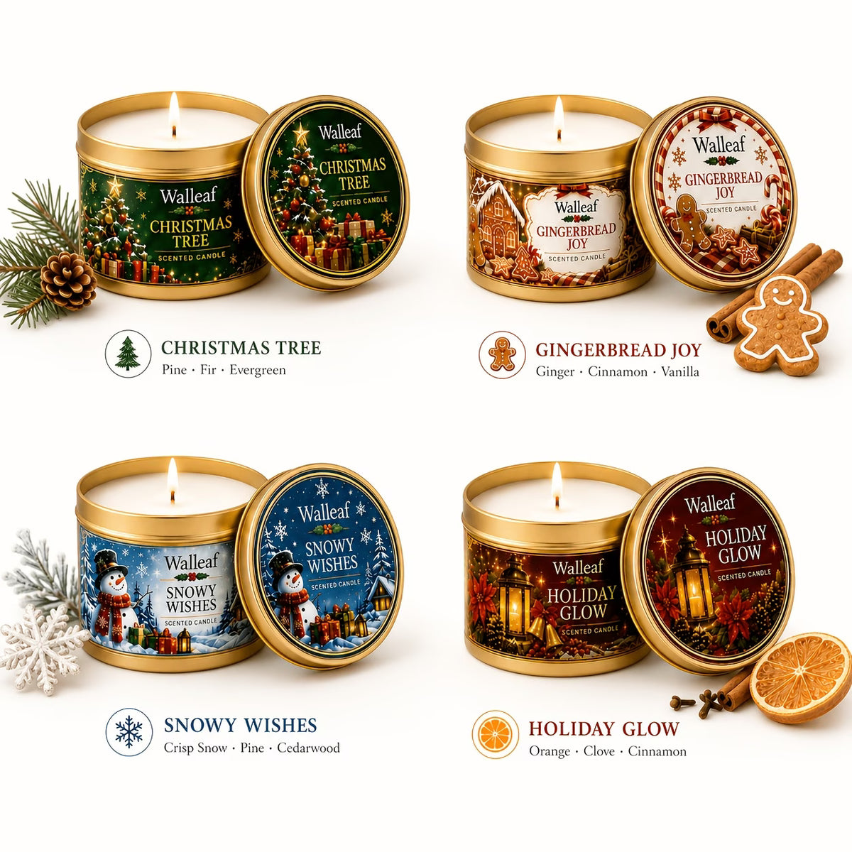Set of 4 Christmas Scented Metal Candles