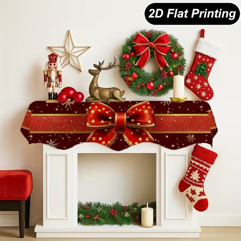Christmas Fireplace Scarf | Red Gift Box, Bows & Satin Ribbon Design (199.9 x 49.78cm)