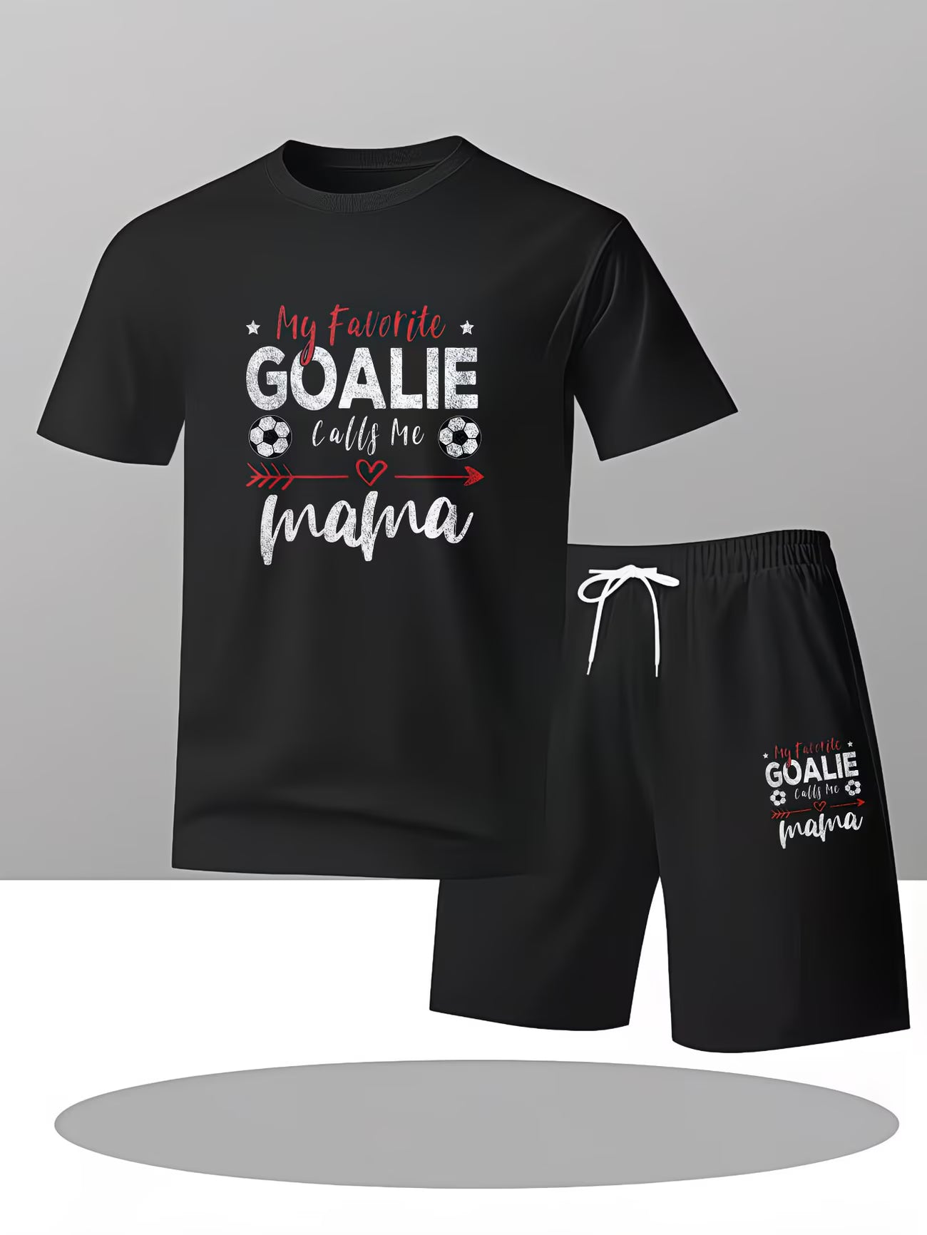 'My Favourite Goalie Calls Me Mama' Men's Sporty Matching T-Shirt Set