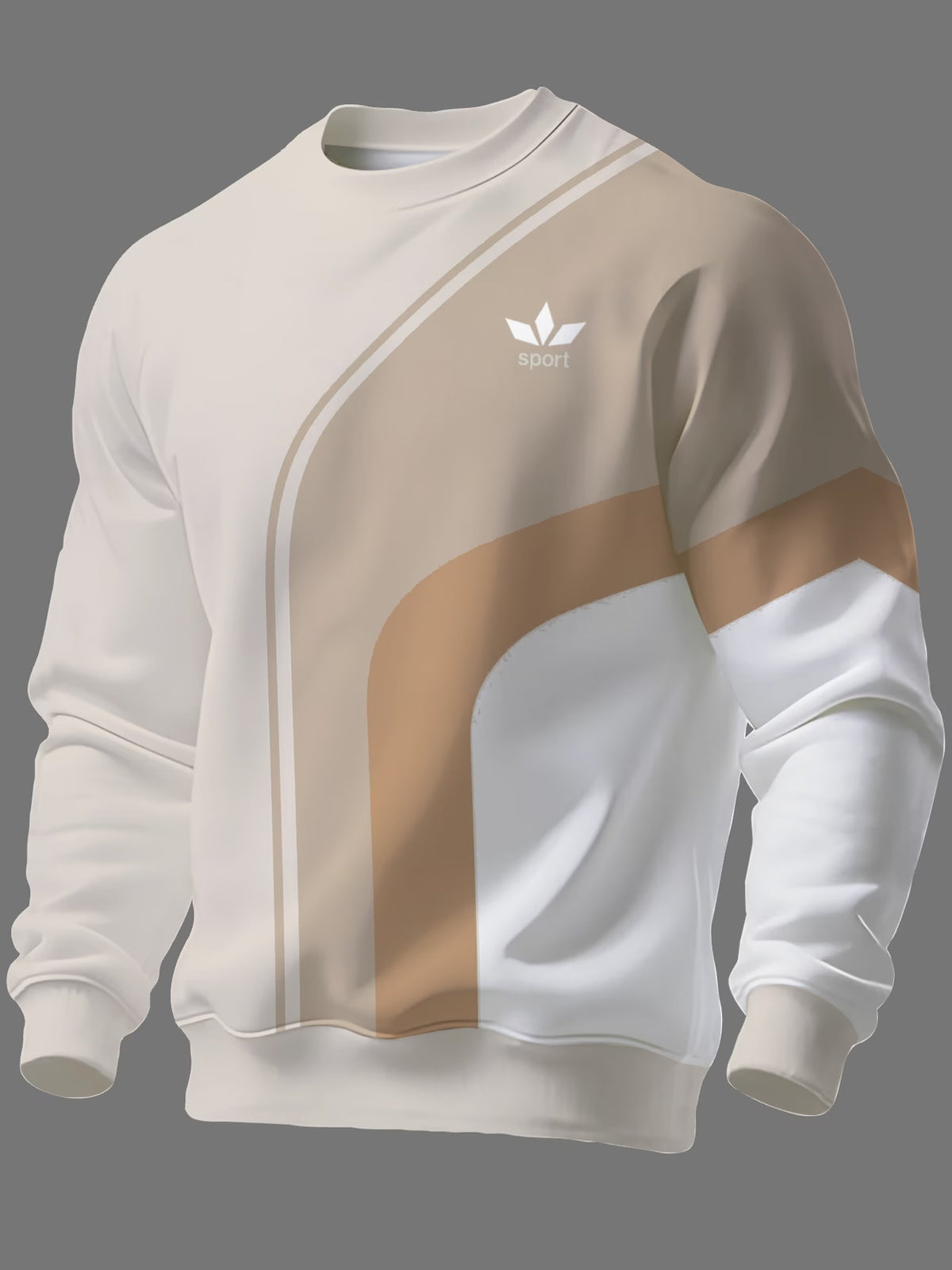 Men’s Khaki & White Colour-Block Crew Neck Sweatshirt