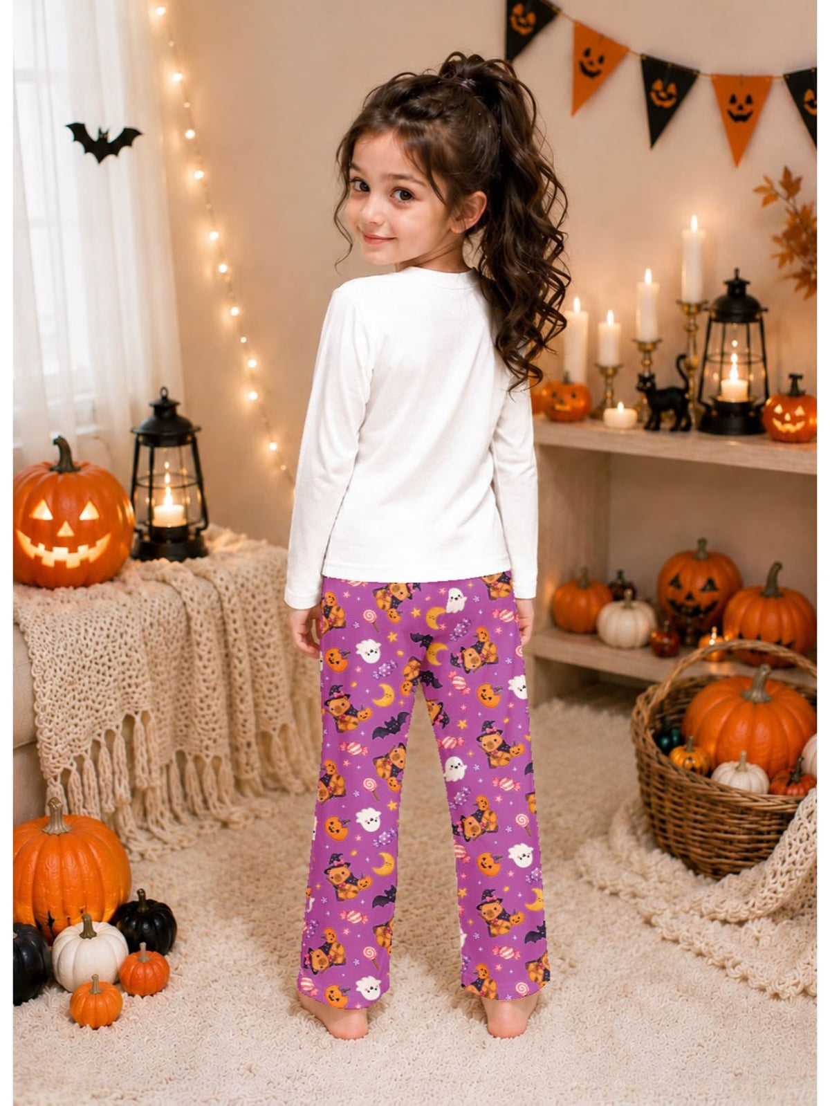 Girls’ Halloween Capybara Print Long-Sleeve Pyjama Set