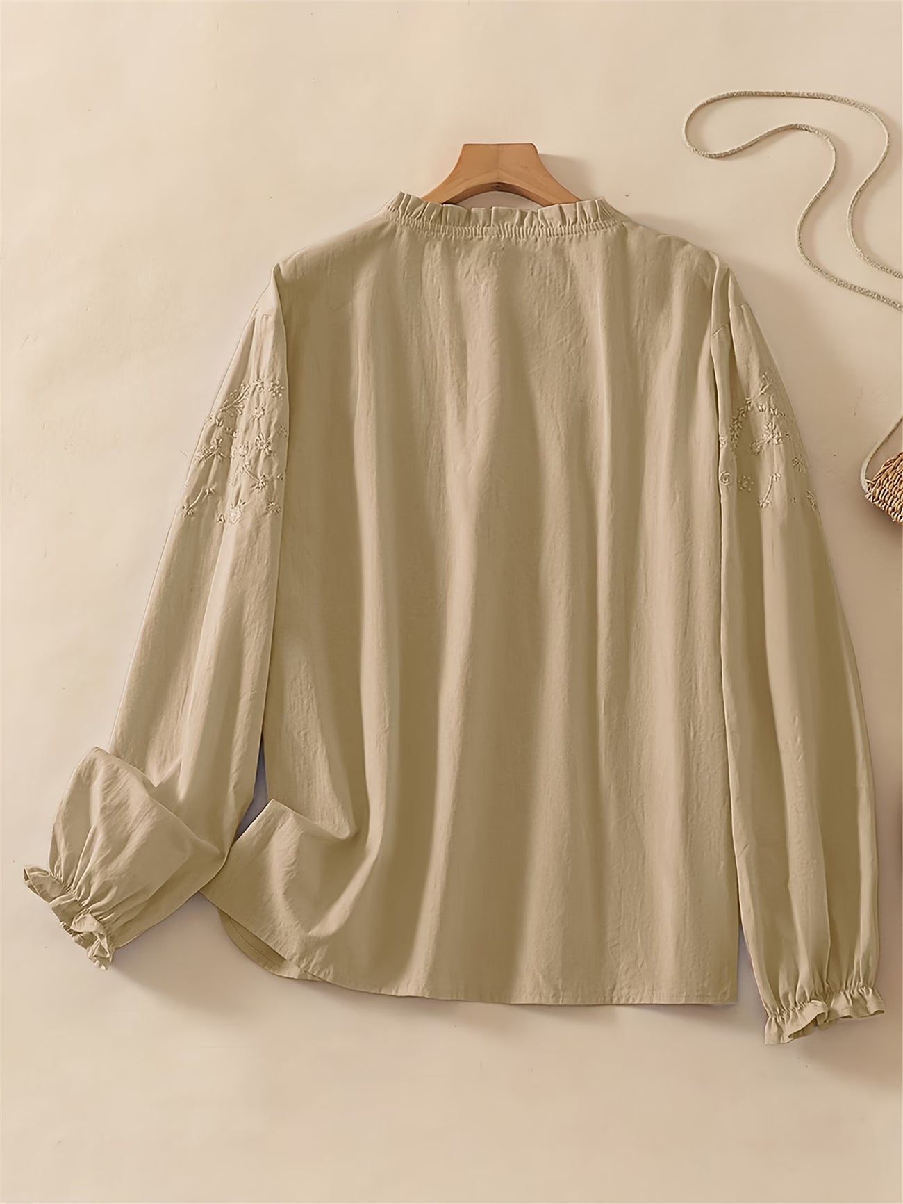 Button Lantern Long Sleeve Loose Body-Covering Shirt
