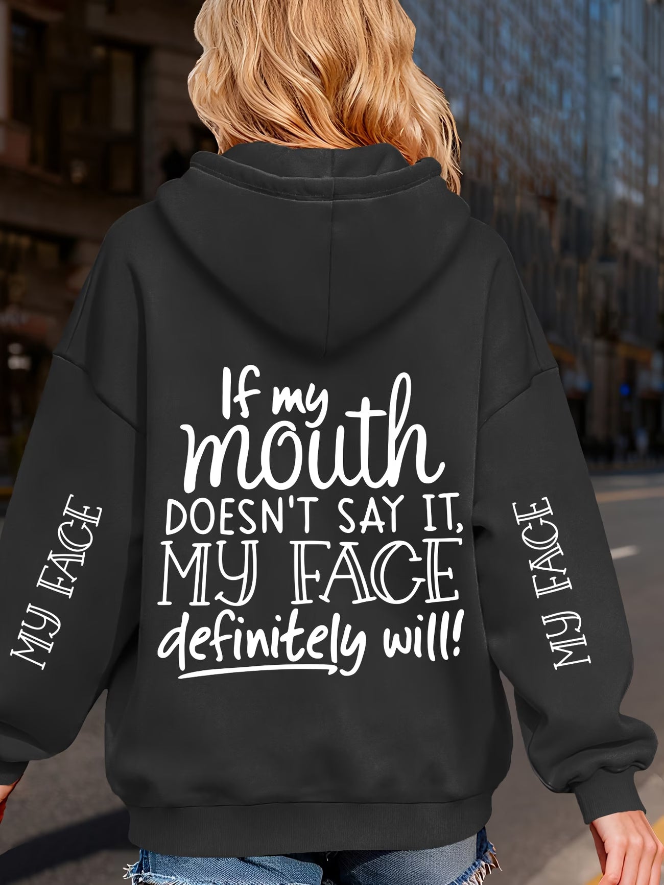 Hooded Sweatshirt - Sassy Lettering Pullover Hoodie