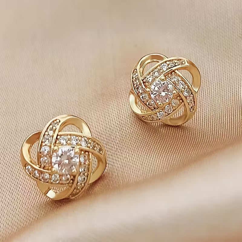 Purple Rhinestone Four-Leaf Clover Stud Earrings