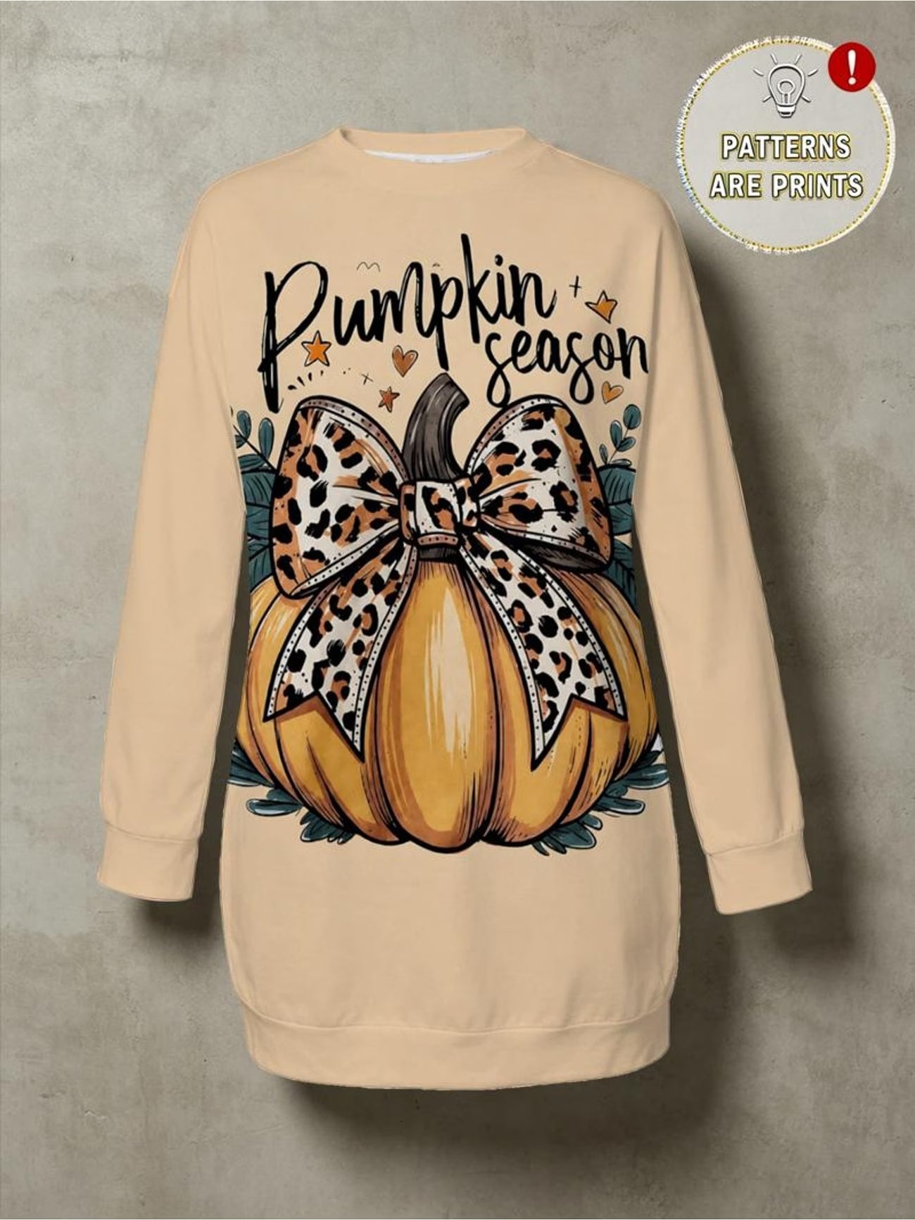 Pumpkin Leopard & Bow Print Loose Sweatshirt