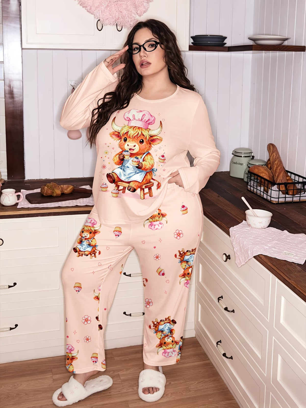 Women's Plus Size Highland Cow Print Pyjama Set