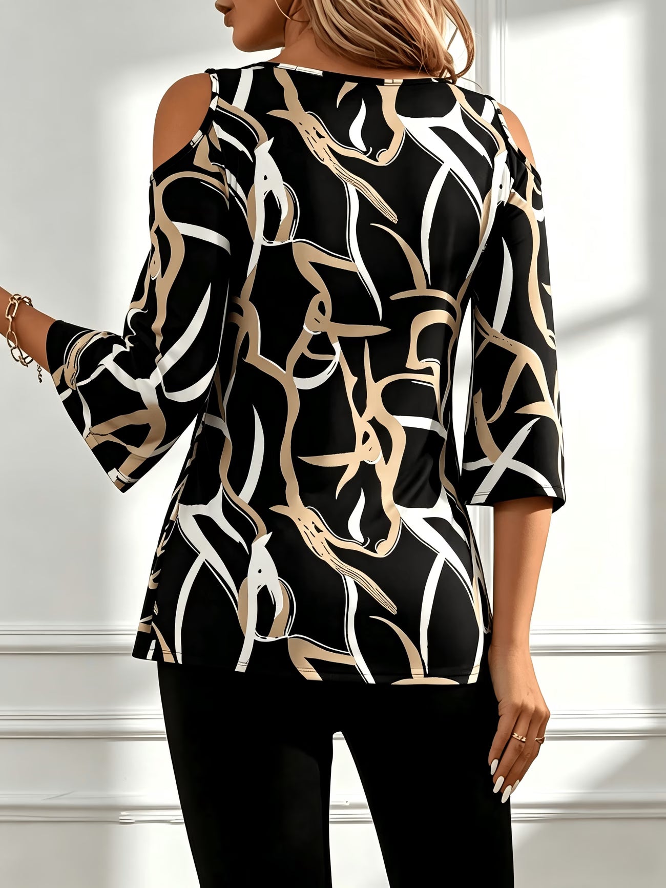 Abstract Colour Block Off-Shoulder Top – Plus Size