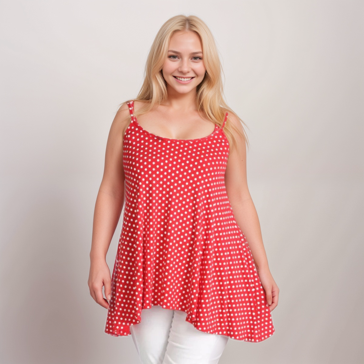 Polka Dot Cami Vest Hanky Hem Swing Top