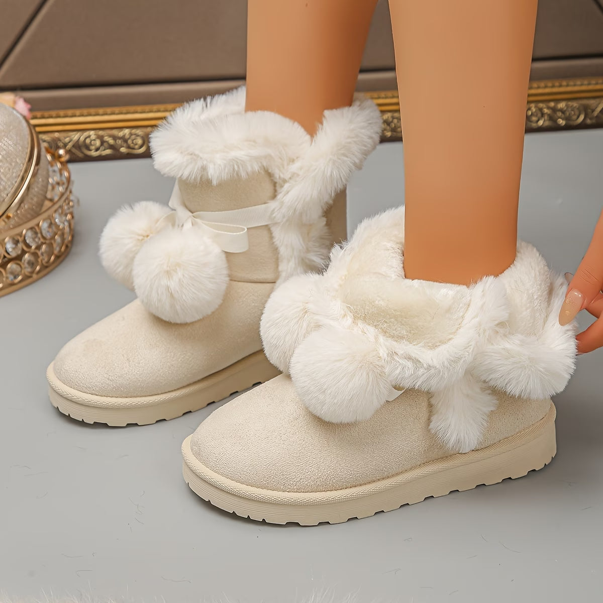 Women's Warm Fleece-Lined Ankle Boots – Non-Slip Flat Heel Slip-On