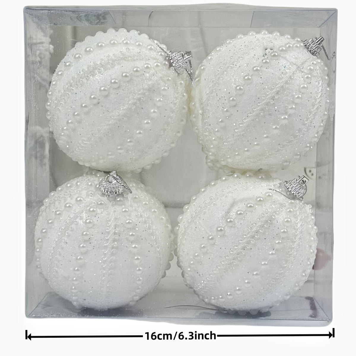 Imitation Pearl Christmas Ornaments - 4pcs, 8cm Faux Pearl Decorations