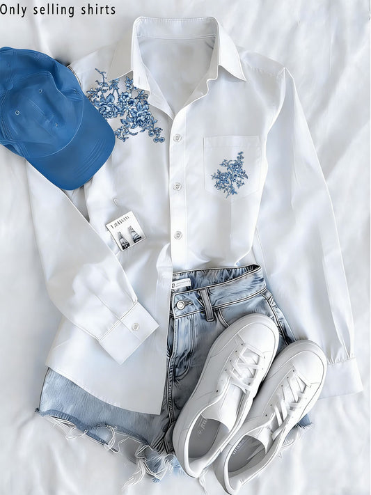 Relaxed Long-Sleeve Shirt with Button Collar and Pockets