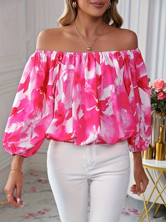 Red Floral Off-The-Shoulder Bardot Top