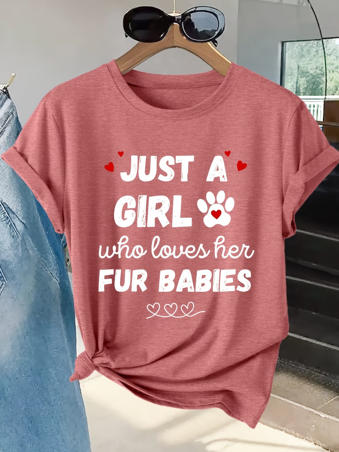 Women's Cute Heart & Pet Print Graphic Tee | Short-Sleeve T-Shirt