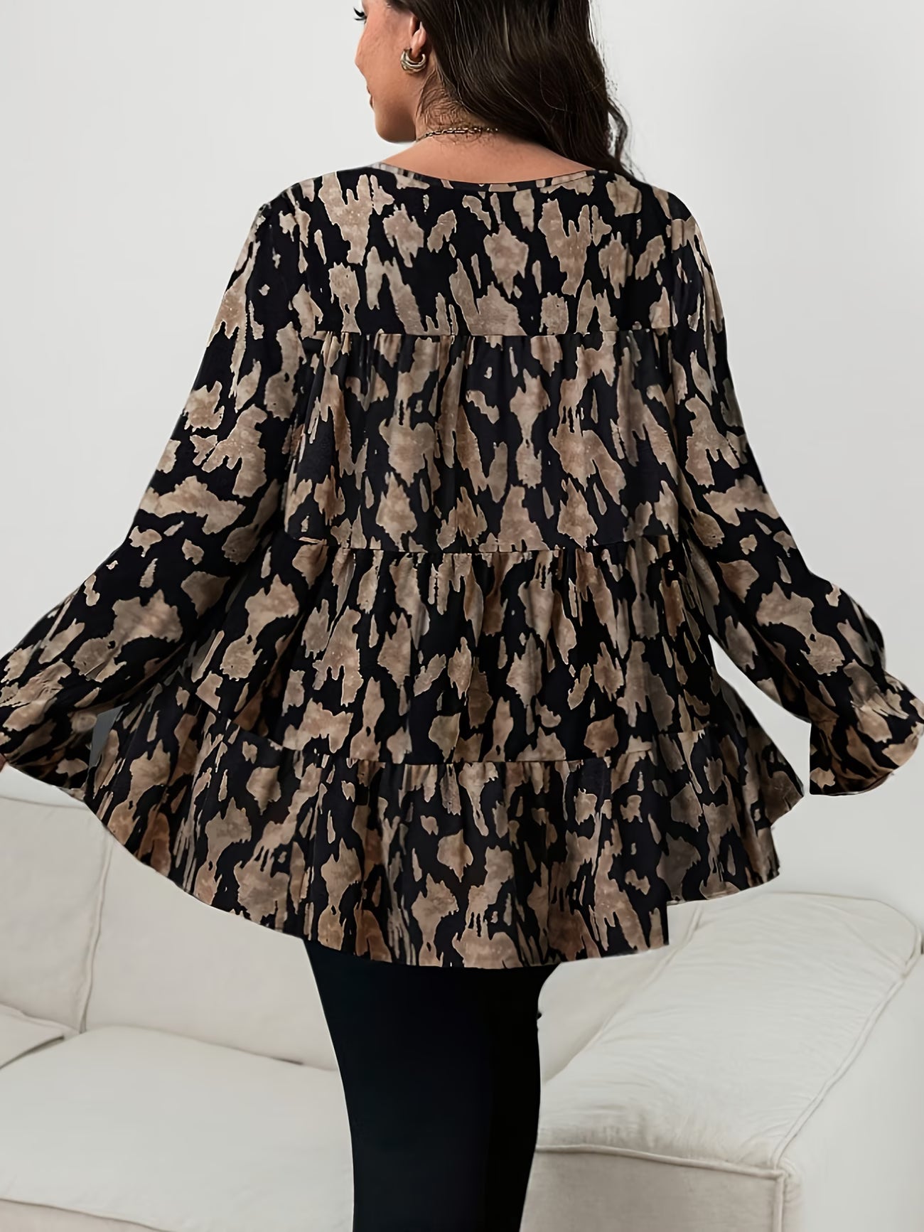 Plus Size, Leopard Print Long-sleeve Top