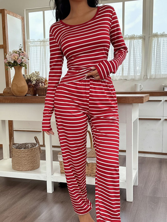 Women's Red & White Striped Pajama Set