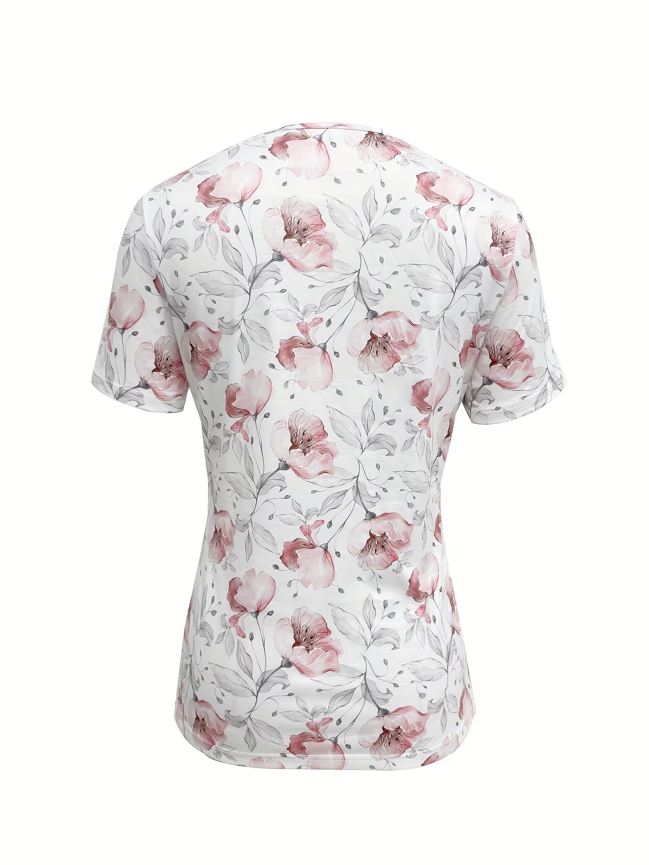 Women's Square Neck Ring Print Faux Two-Piece Top – Short Sleeve