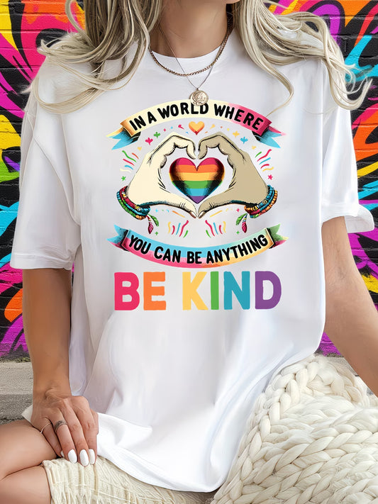 'Be Kind' Heart Graphic Tee — Fun & Colourful Slogan T-Shirt