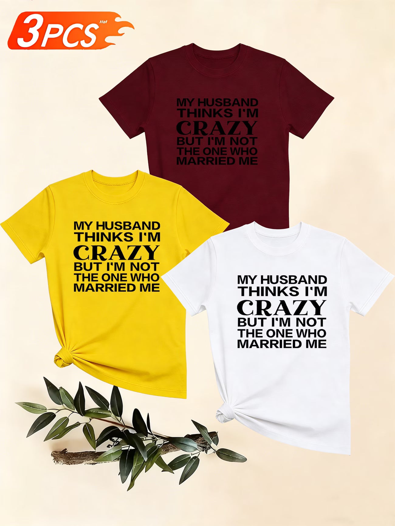 Women's Funny Slogan T-Shirts — 3-Pack Short Sleeve Casual Tops