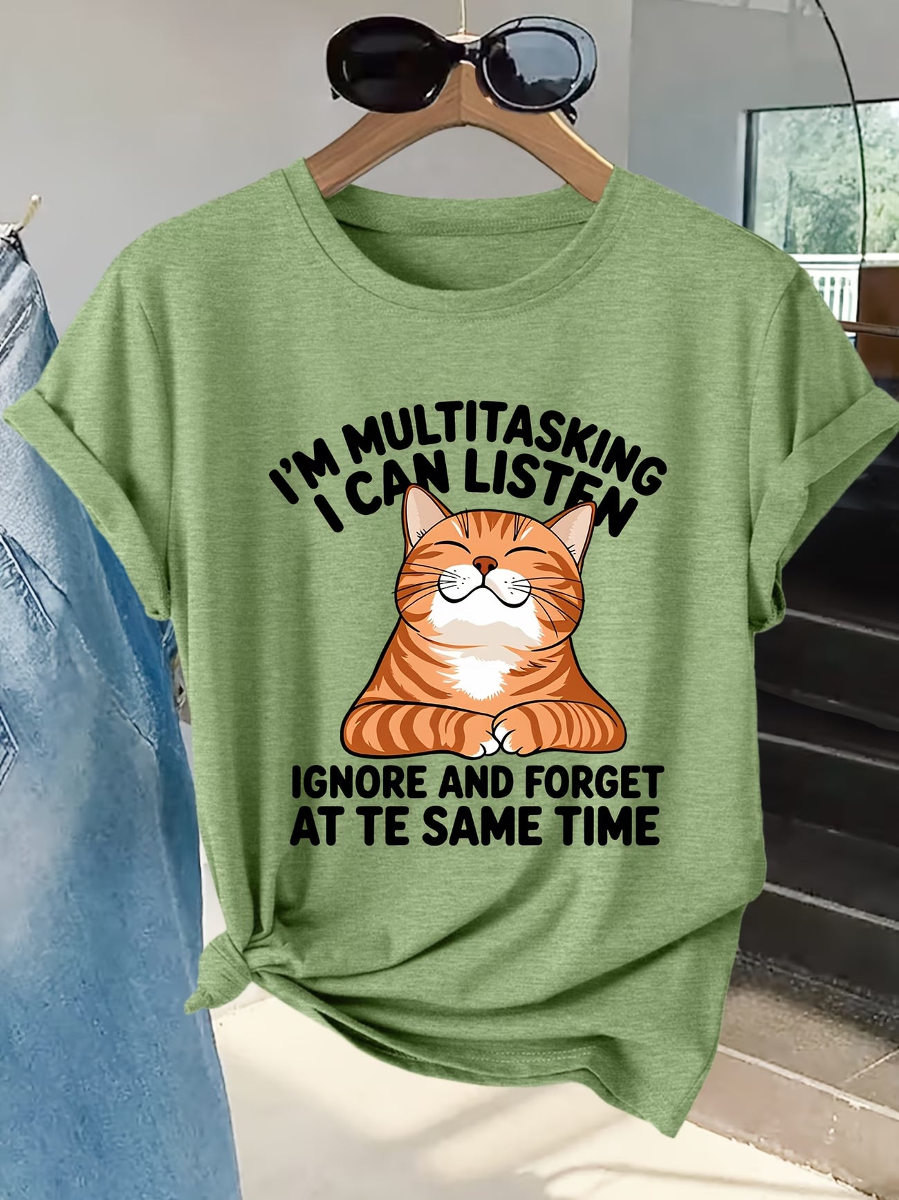 Women's Playful Orange Cat Print Graphic Tee | Short-Sleeve T-Shirt