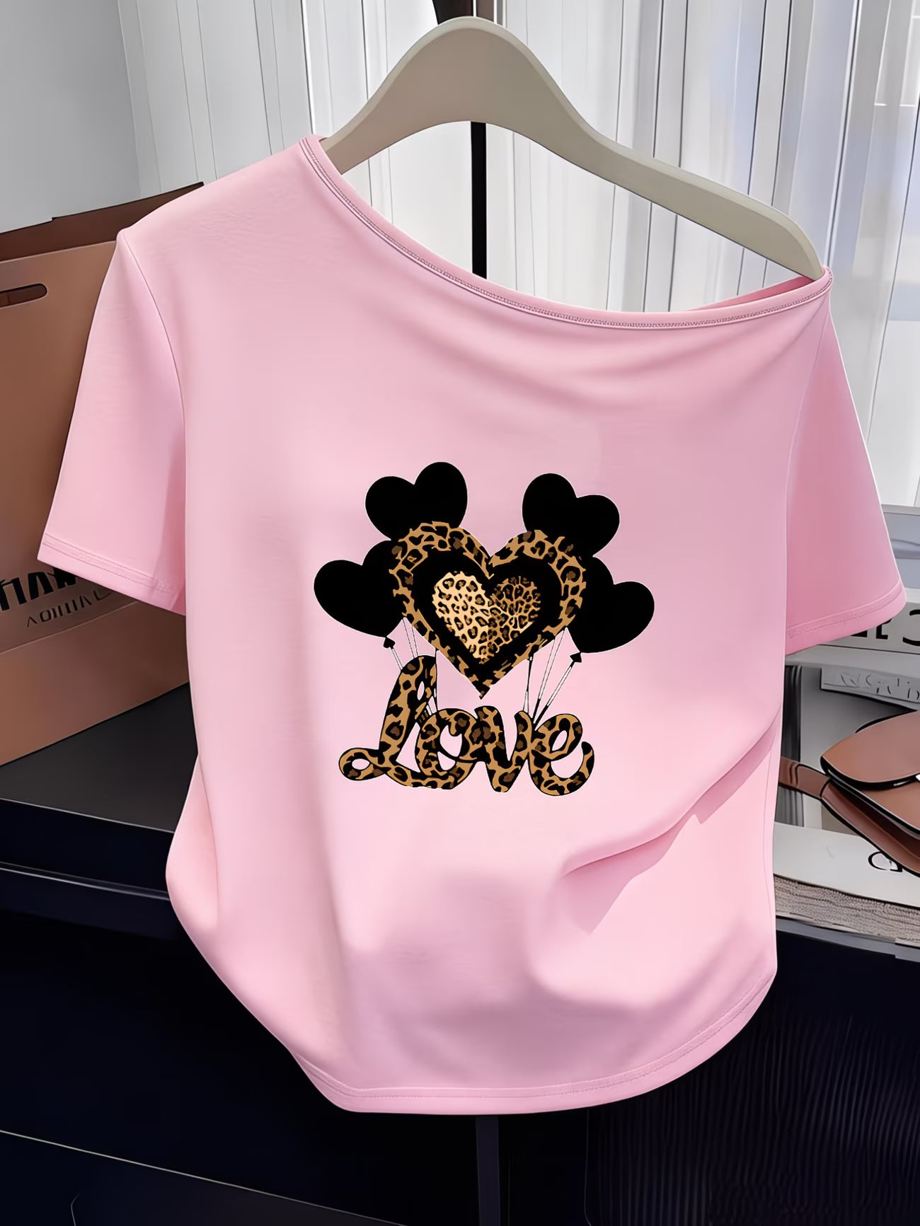 Leopard Print, Heart & 'LOVE' Lettering Graphic Top