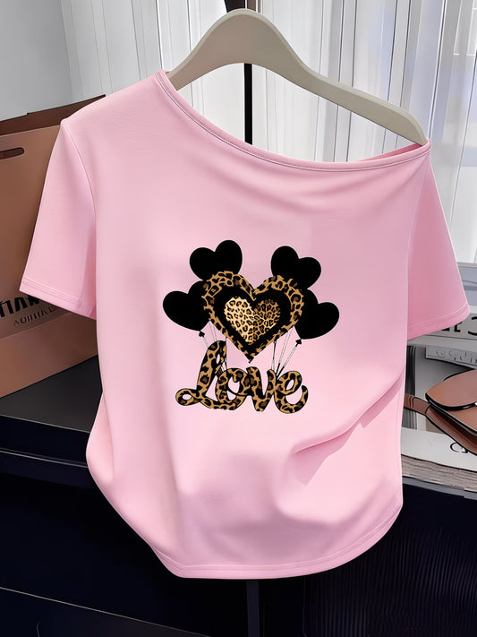 Leopard Print, Heart & 'LOVE' Lettering Graphic Top