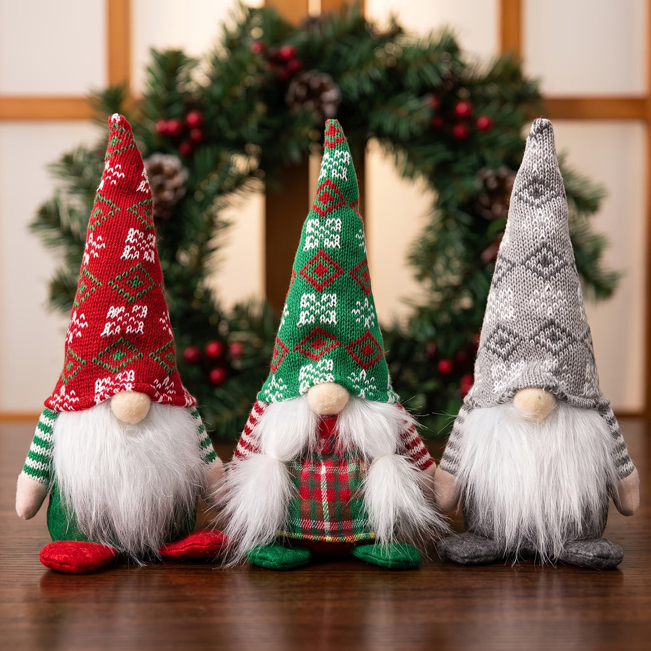 Christmas Dwarf Figurines Set of 3 – Nordic Style Long-Legged Faceless Festival Decorations