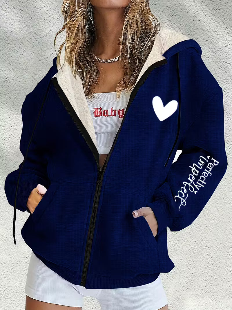 Women'S Casual Hooded Zip-Up Fleece Jacket