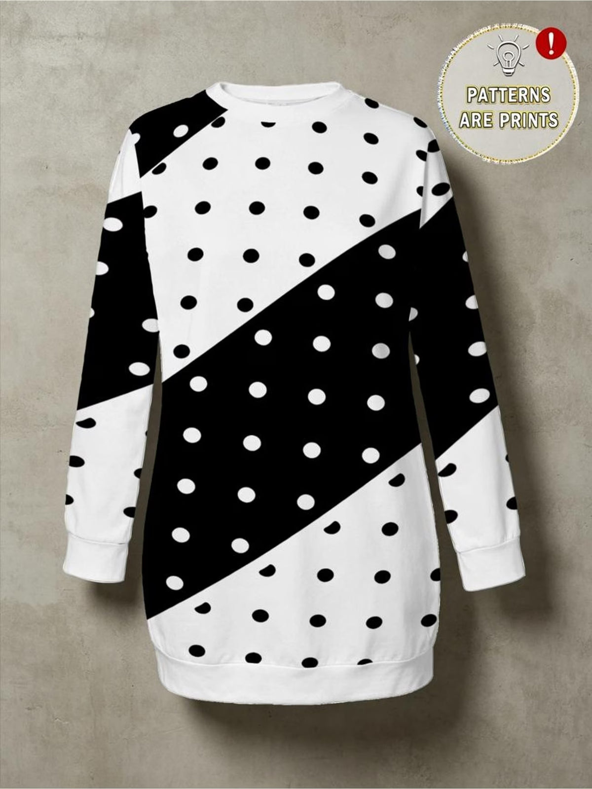 Women's Contrast Geometric Polka Dot All-Over Print Longline Sweatshirt