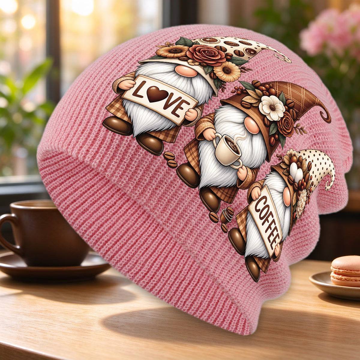Coffee-Themed Gnome Print Unisex Winter Beanie