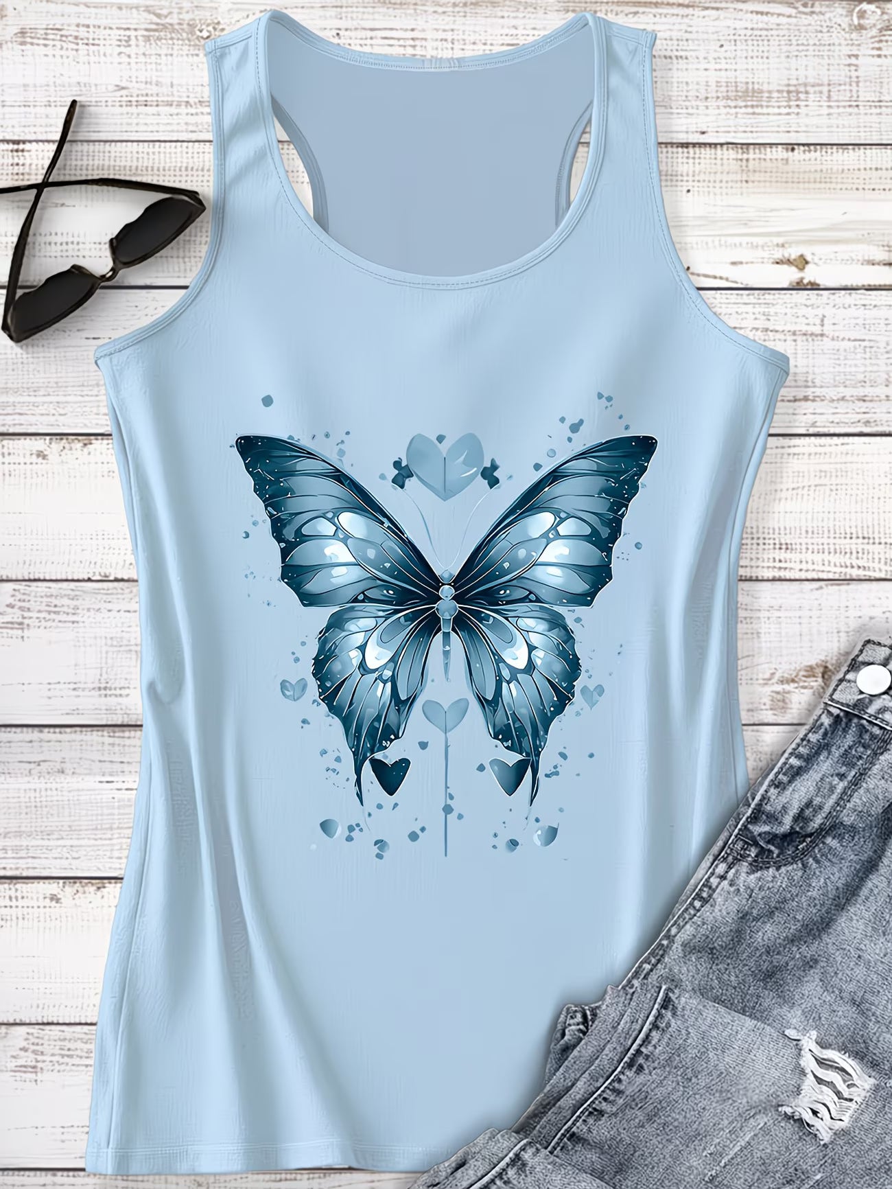 ladies Butterfly, Featuring Scattered Heart Decorations