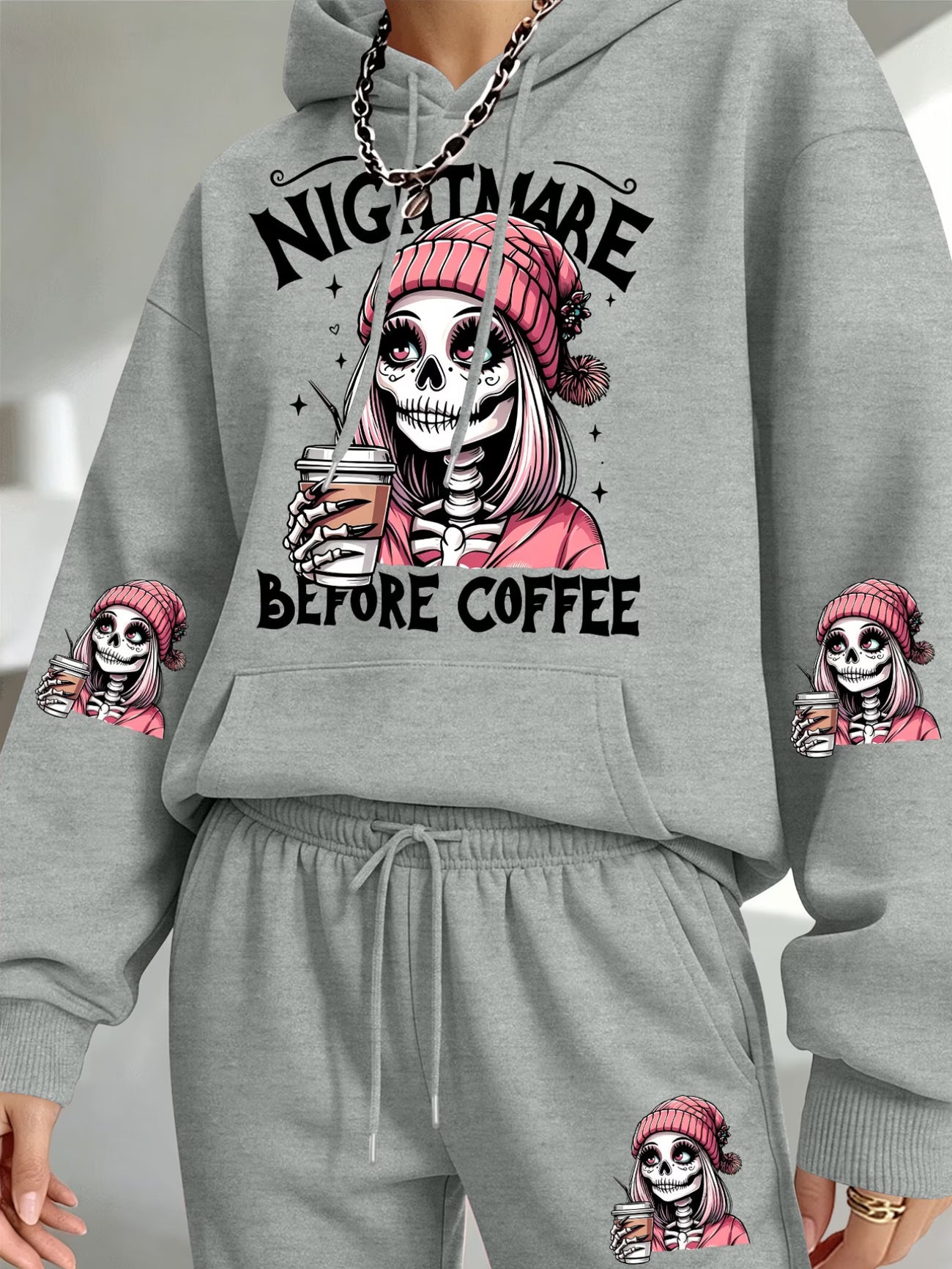 Nightmare Before Coffee Skull Hooded Sweatshirt & Joggers Set