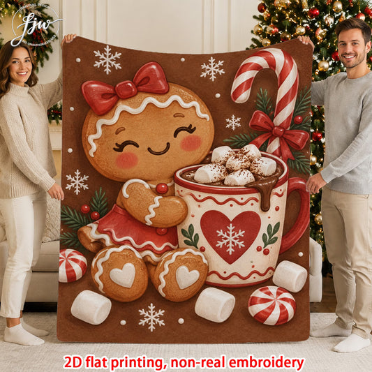 Gingerbread Girl & Hot Chocolate Christmas Fleece Blanket