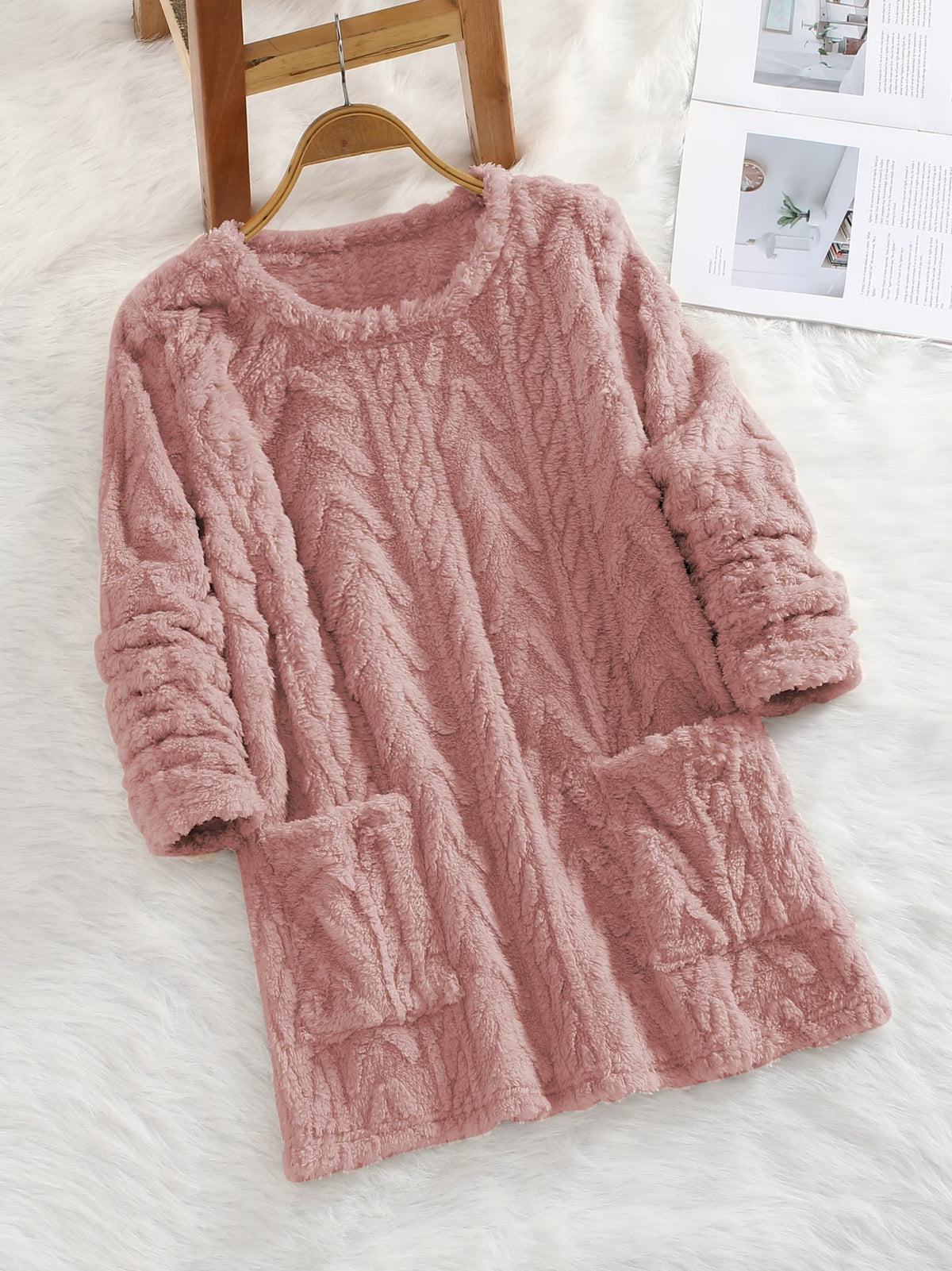 Women's Teddy Jacquard Plush Hoodie with Pockets