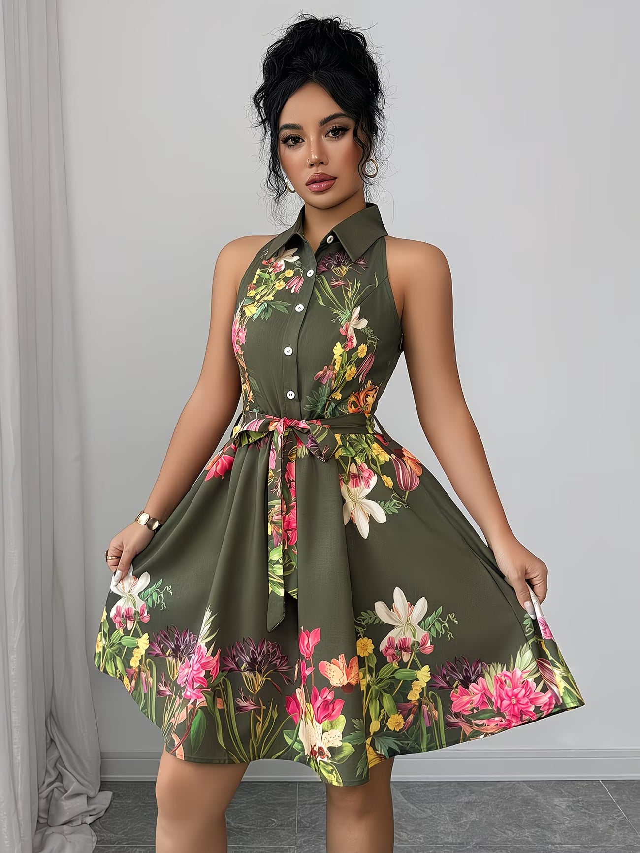 Floral Print Sleeveless A-Line Dress